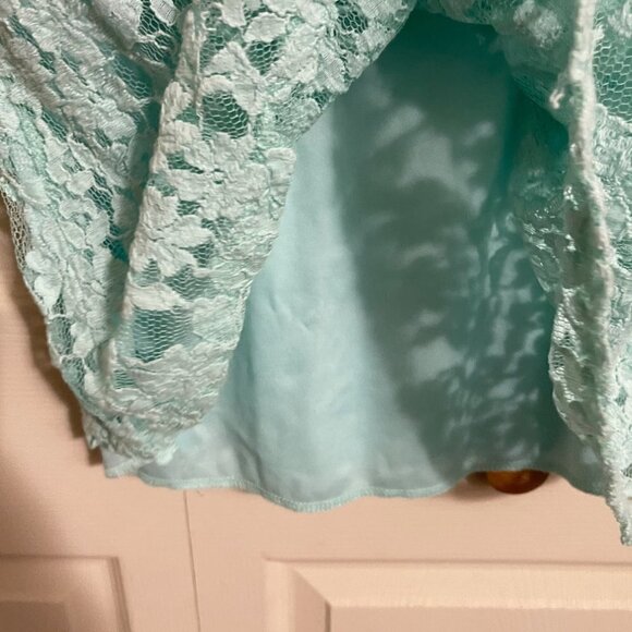 Color Me Red Womens Mint Green Lace Overlay 3/4 Sleeve Shift Dress Small - Picture 5 of 6